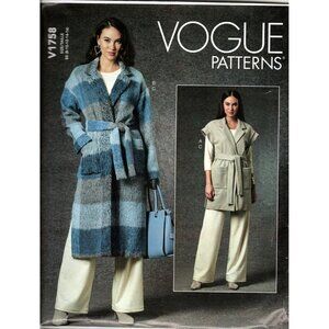 Vogue V1758 Misses 8 to 16 Jacket, Vest and Pants Uncut Sewing Pattern New